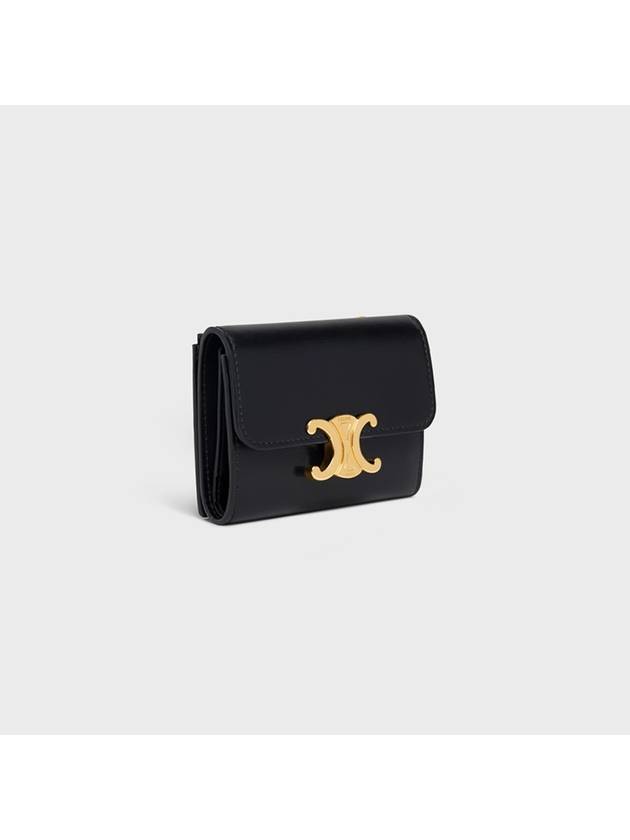 Triomphe Compact Shiny Calfskin Coin Half Wallet Black - CELINE - BALAAN 3