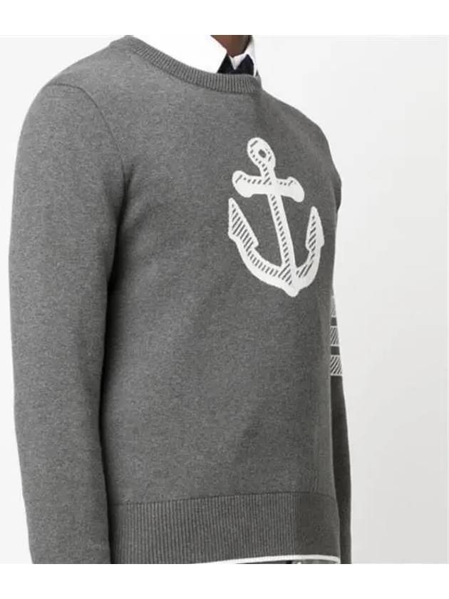 Men's Anchor Jacquard 4-Bar Crew Neck Knit Top Med Grey - THOM BROWNE - BALAAN 5