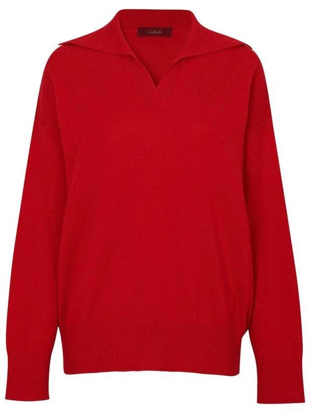 Women's Cashmere Solid Open Collar Sweater C3KPO66 - CALLAITE - BALAAN 4