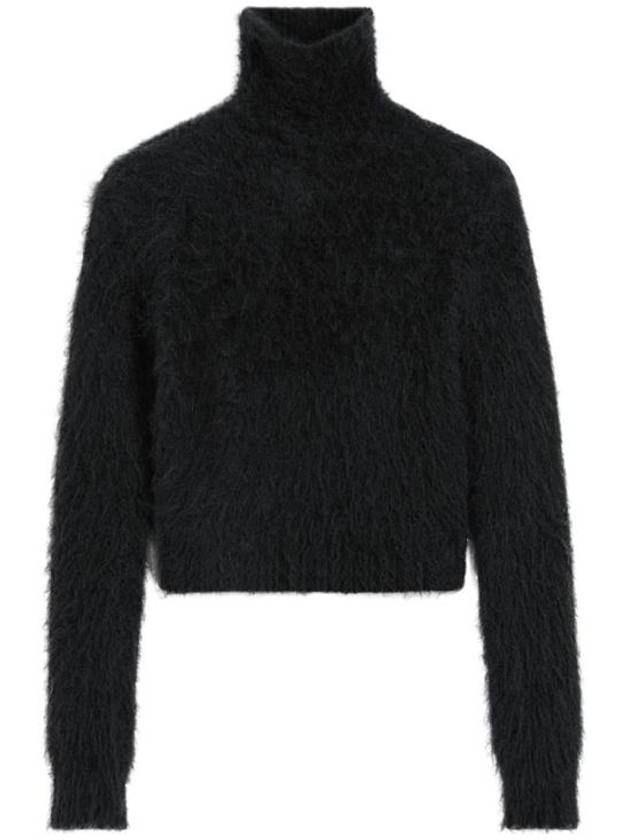 High Neck Alpaca Mohair Brushed Knit Top Black - AMI - BALAAN 1