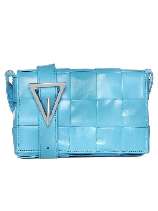 Cassette Intrecciato Small Leather Cross Bag Light Blue - BOTTEGA VENETA - BALAAN 1