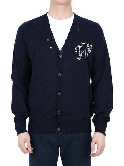 Embroidered Logo Wool Cardigan Navy - MAISON MARGIELA - BALAAN 2