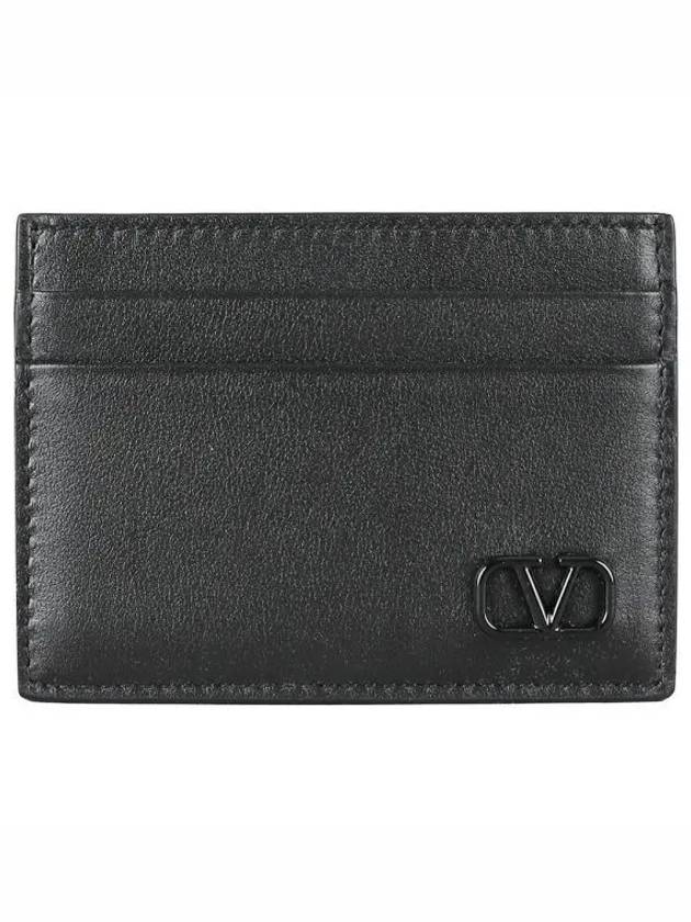 Men's Signature Logo Leather Card Wallet Black - VALENTINO - BALAAN 2