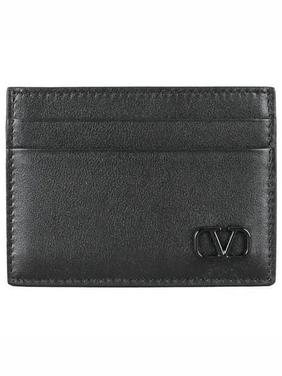 Men's Signature Logo Leather Card Wallet Black - VALENTINO - BALAAN 2