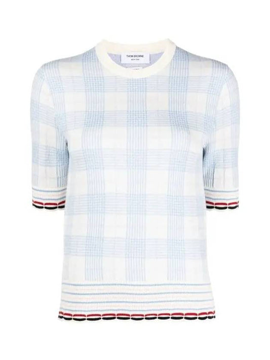 Thom Browne Women's Hairline Check Merino Wool Short Sleeve T-Shirt - THOM BROWNE - BALAAN 2