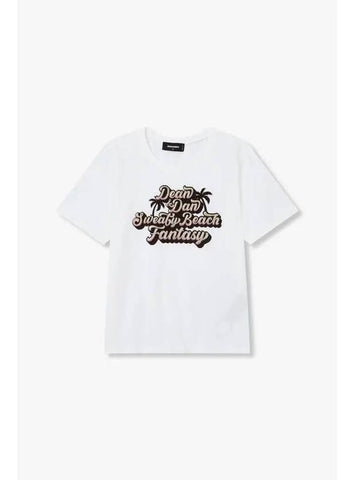 Women s Glitter Embossed Lettering T Shirt White - DSQUARED2 - BALAAN 1