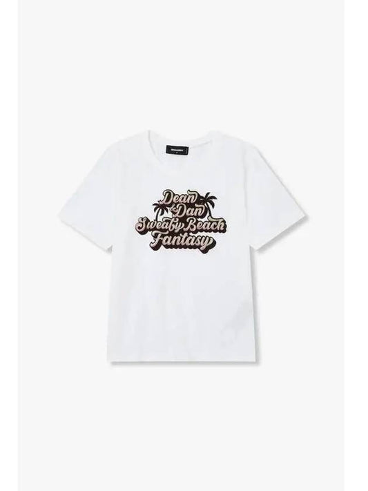 Women s Glitter Embossed Lettering T Shirt White - DSQUARED2 - BALAAN 1