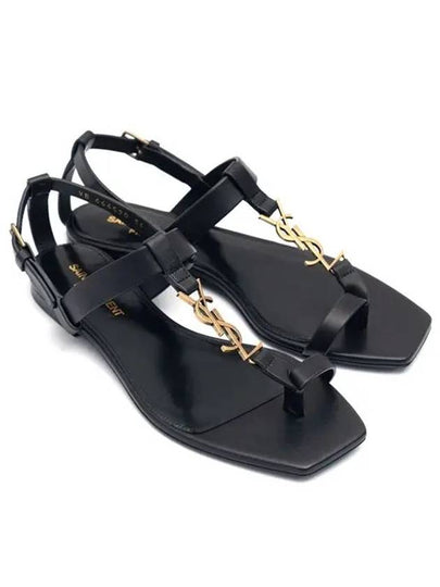 Cassandra Smooth Leather Flat Sandals Black - SAINT LAURENT - BALAAN 2