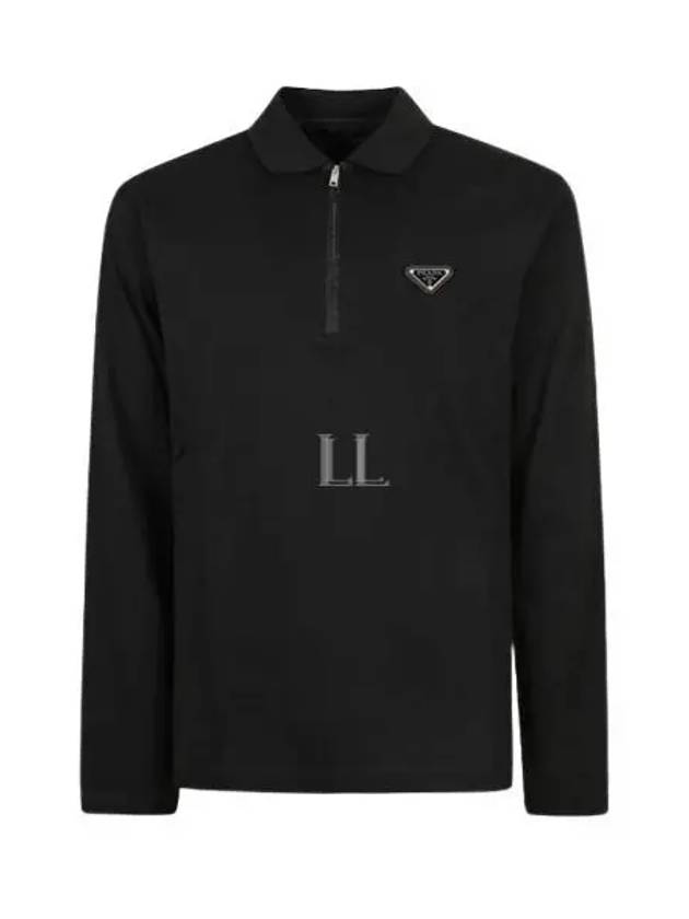 Triangle Logo Long Sleeve Polo Shirt Black - PRADA - BALAAN 2