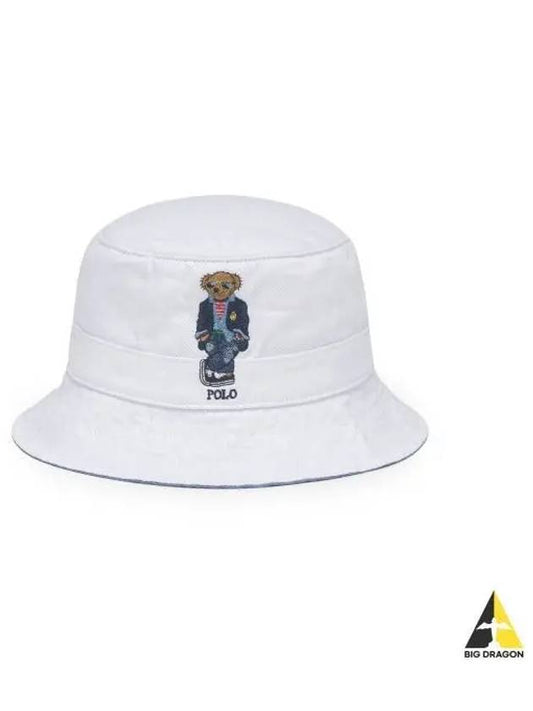 Polo Bear Twill Bucket Hat White - POLO RALPH LAUREN - BALAAN 1