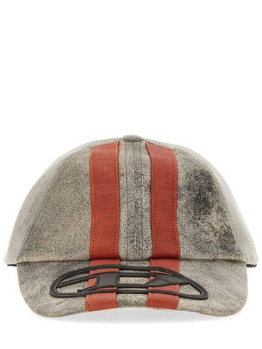 C-Olav Stripes Leather Baseball Ball Cap Grey - DIESEL - BALAAN 1