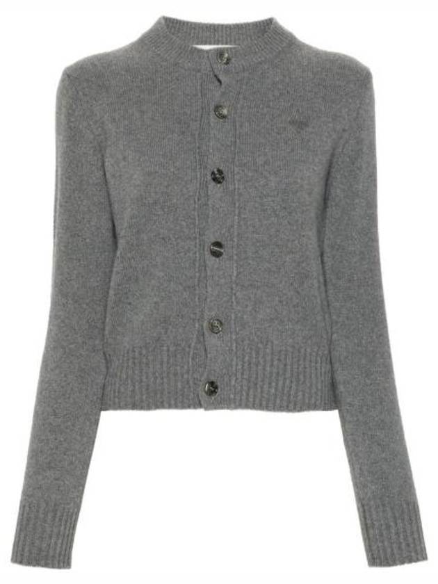 Logo Cashmere Wool Cardigan Grey - AMI - BALAAN 1