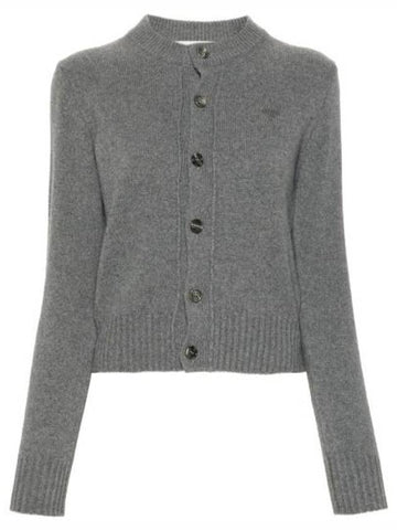 Logo Cashmere Wool Cardigan Grey - AMI - BALAAN 1