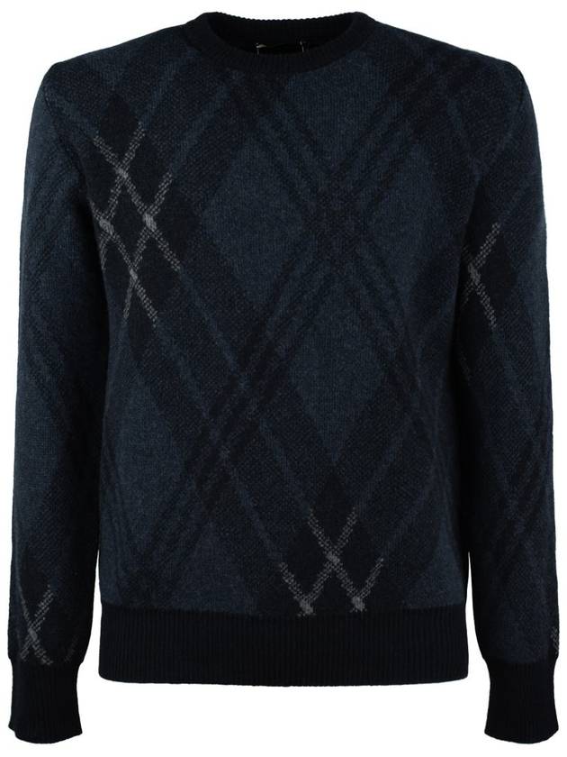 Roberto Collina Blue Jacquard Argyle Sweater - ROBERTO COLLINA - BALAAN 1