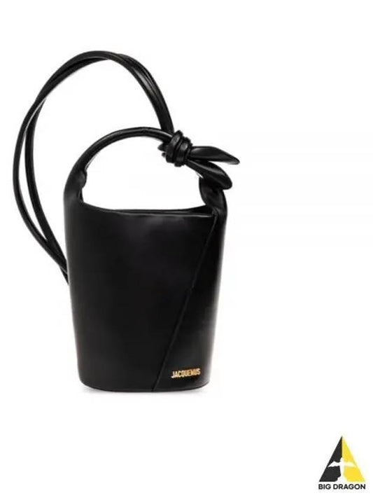 Le Petit Tourni Mini Knotted Leather Bucket Bag Black - JACQUEMUS - BALAAN 2