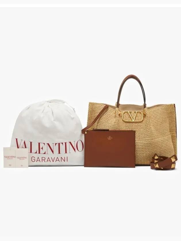 V Logo Medium Shopper Tote Bag Brown - VALENTINO - BALAAN 4