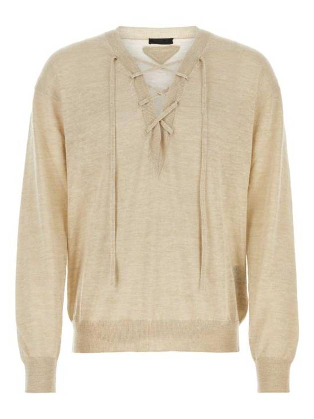 criss cross V-neck knit top beige - PRADA - BALAAN 1