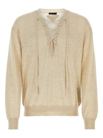 criss cross V-neck knit top beige - PRADA - BALAAN 1