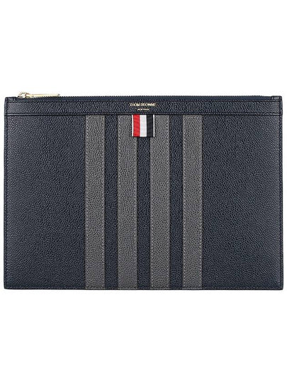 4-Bar Leather Small Clutch Bag Navy - THOM BROWNE - BALAAN 2