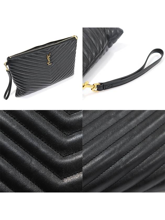 440222 Black Matelasse Monogram Document Holder Strap Clutch - SAINT LAURENT - BALAAN 6