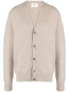 Heart Logo V-Neck Cashmere Cardigan Heather Champagne - AMI - BALAAN 2