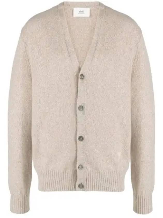 Heart Logo V-Neck Cashmere Cardigan Heather Champagne - AMI - BALAAN 2