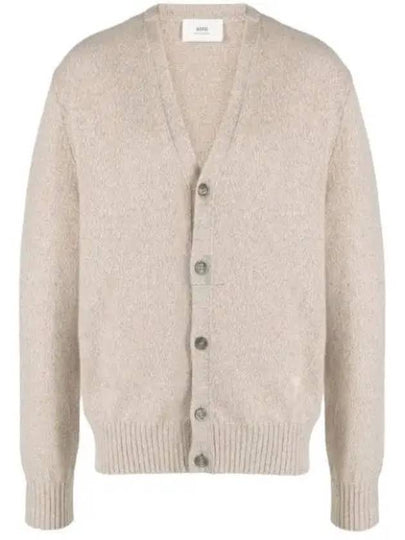 Heart Logo V-Neck Cashmere Cardigan Heather Champagne - AMI - BALAAN 2