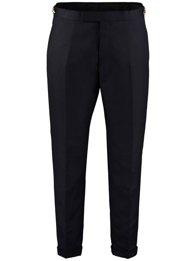 Low Rise Side Tab Wool Slacks Navy - THOM BROWNE - BALAAN 2