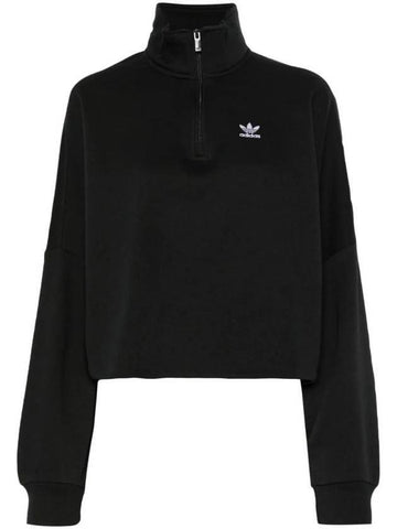 Essentials Half Zip Fleece Crop Sweatshirt Black - ADIDAS - BALAAN 1