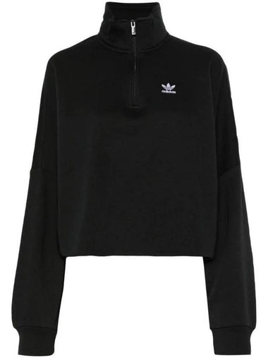 Essentials Half Zip Fleece Crop Sweatshirt Black - ADIDAS - BALAAN 1