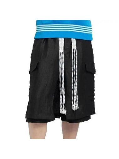 Wales Bonner Men s Pants Denim Fringe Drawstring Bermuda Shorts MS23TR10LI02999 BLACK - WALES BONNER - BALAAN 1