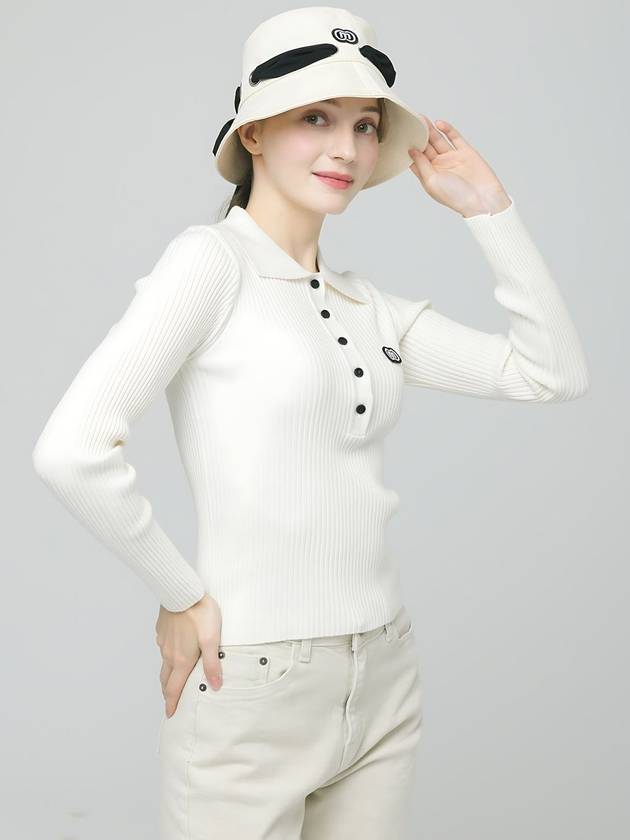 Doyou Know MC Women s Soft Rib Tissue Shirt Collar Slim Fit Ivory Knit DO6242KT12 - DOYOUKNOWMC GOLF WEAR - BALAAN 2