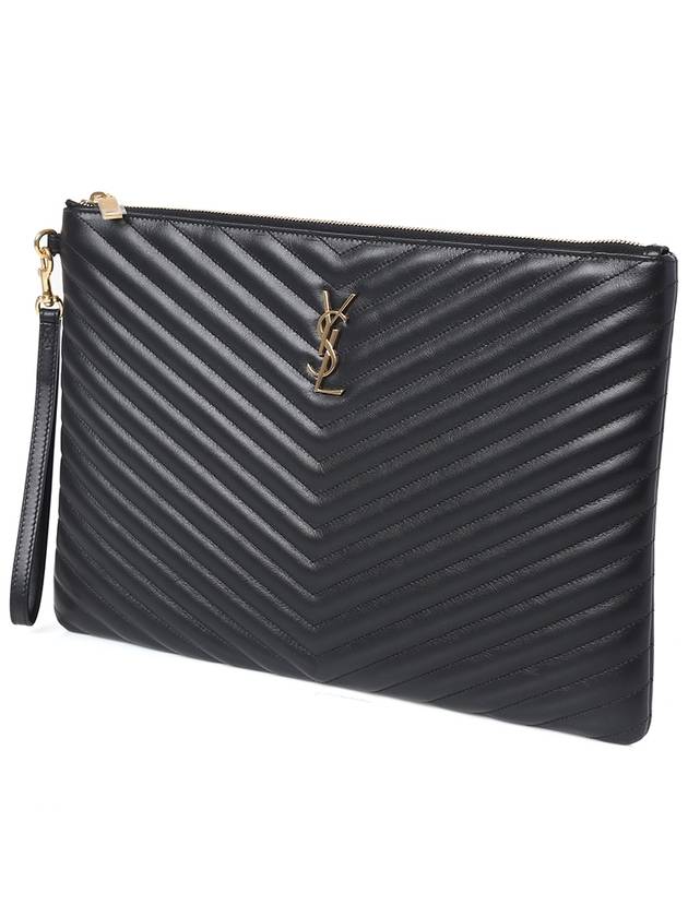 Gold Monogram Document Holder In Matelasse Leather Black - SAINT LAURENT - BALAAN 3