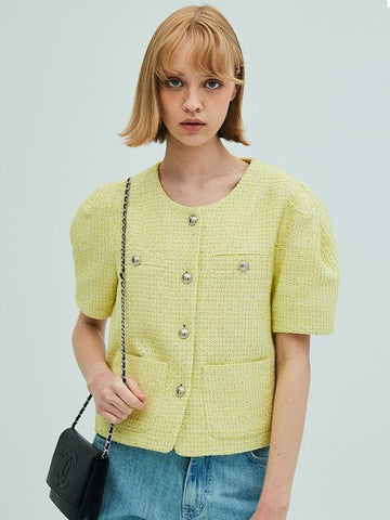 Puff Sleeve Tweed JacketYellow - OPENING SUNSHINE - BALAAN 1