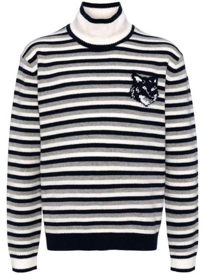 Fox Head Intarsia Striped High Neck Comfort Knit Top White Navy - MAISON KITSUNE - BALAAN 2