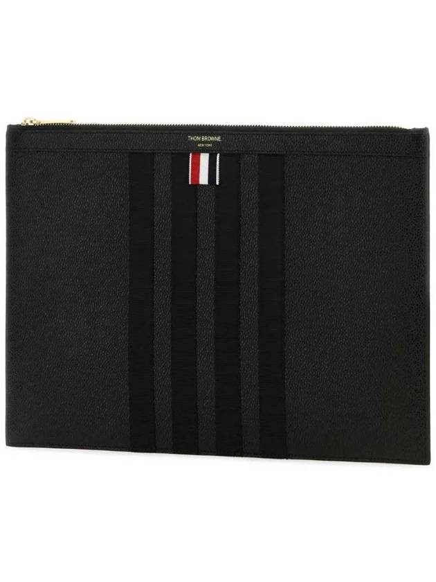 diagonal striped leather clutch bag black - THOM BROWNE - BALAAN 3