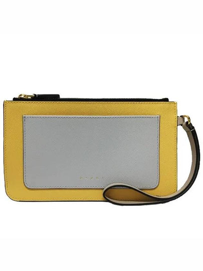 Color Block Saffiano Handle Pouch Bag Yellow Grey - MARNI - BALAAN 2