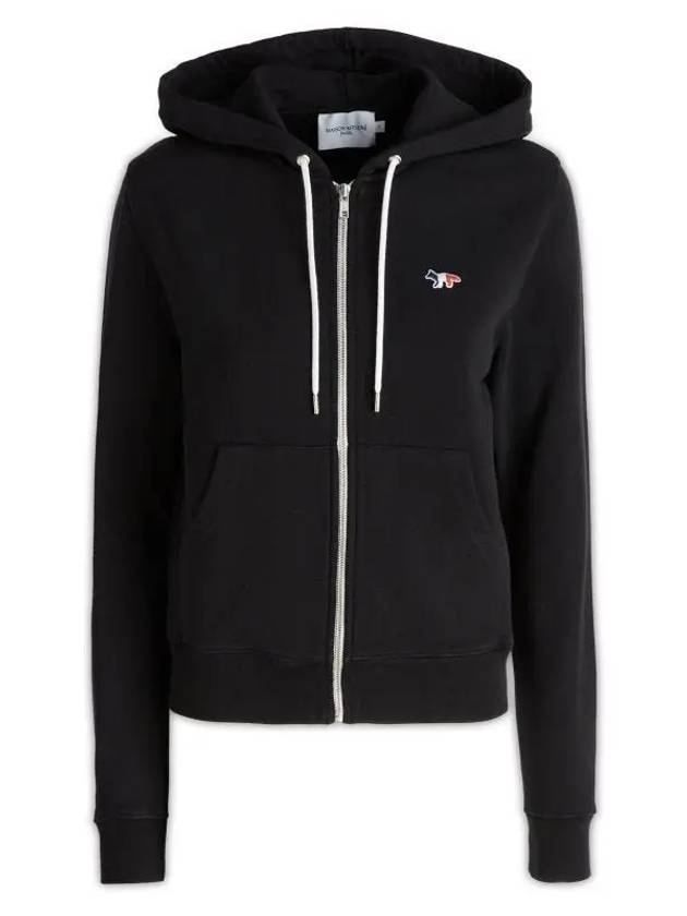 Tricolor Fox Patch Cotton Zip-Up Hoodie Black - MAISON KITSUNE - BALAAN 2