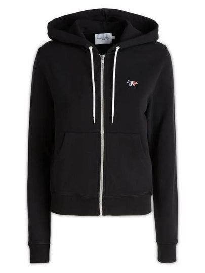 Tricolor Fox Patch Cotton Zip-Up Hoodie Black - MAISON KITSUNE - BALAAN 2