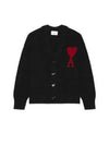 Heart Logo V Neck Wool Cardigan Black - AMI - BALAAN 2