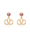 V Logo Crystal Brass Earrings Gold Rose - VALENTINO - BALAAN 1