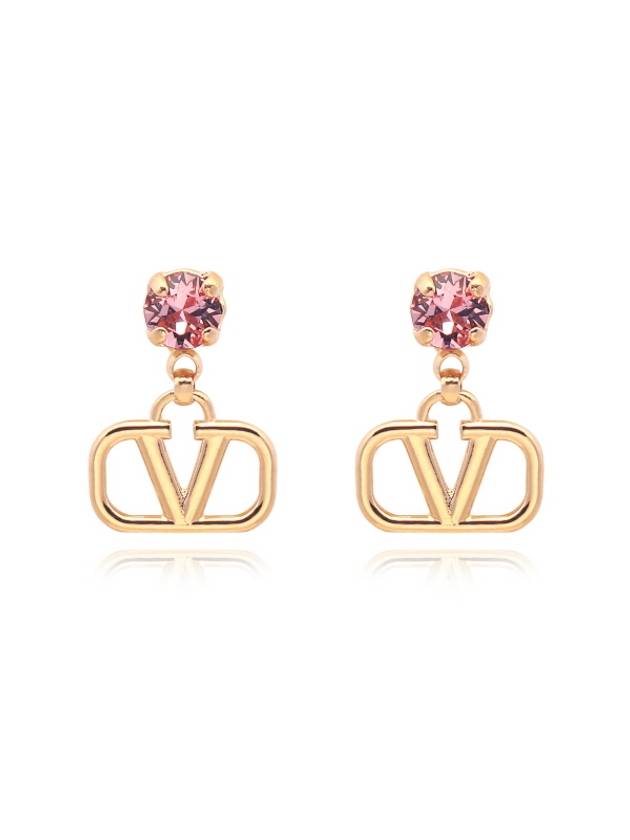 V Logo Crystal Brass Earrings Gold Rose - VALENTINO - BALAAN 1