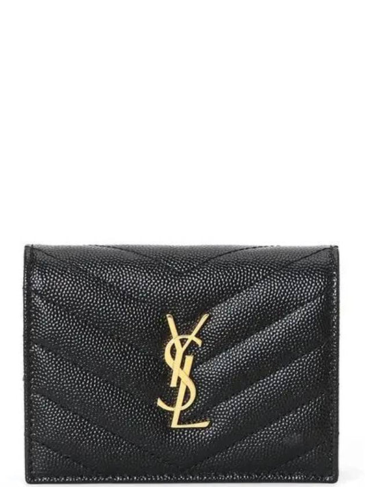 Monogram Caviar Leather Flap Card Wallet Black - SAINT LAURENT - BALAAN 2