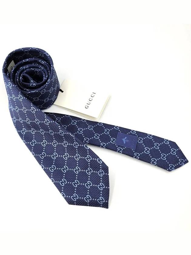 Men's GG Dot Pattern Silk Necktie Navy - GUCCI - BALAAN 3