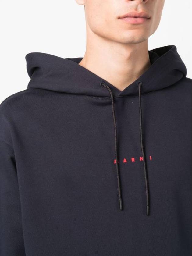 Logo Print Drawstring Hoodie Blue - MARNI - BALAAN 6