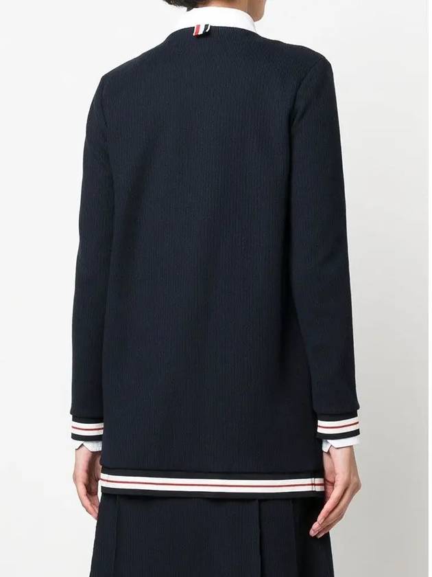 Cricket Stripe Lightweight Textured Cotton V-Neck Cardigan Navy - THOM BROWNE - BALAAN 6