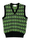 Wool Jacquard V-neck Knit Vest Green - AMI - BALAAN 2