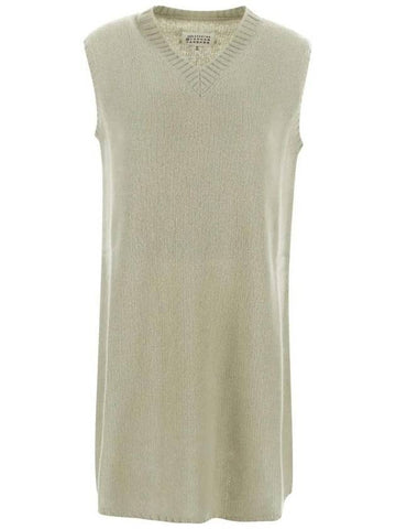 Women's V-neck Knit Midi Dress Green - MAISON MARGIELA - BALAAN 1