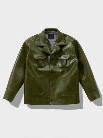 Single Safari Leather Jacket Olive - FFEFF STUDIO - BALAAN 1