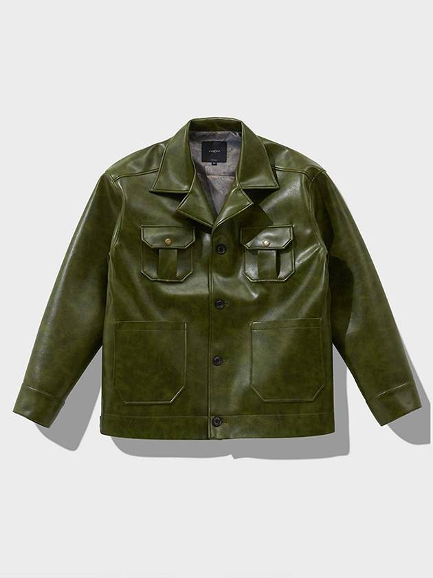 Single Safari Leather Jacket Olive - FFEFF STUDIO - BALAAN 2